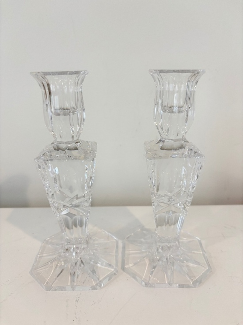Vintage crystal clear candlesticks SET OF TWO candle holders 6.5" tall NEW
